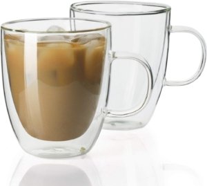 Sweese Double Wall Glass Coffee Mugs - 12.5 oz Insulated Clear Coffee Mugs Set of 2, Perfect for Espresso, Cappuccino, Latte, Americano, Tea Bag, Beverage