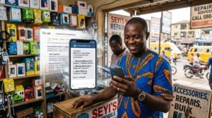 Featured image alt text Nigerian business owner reading an AI assistant answer on a phone instead of a search results page