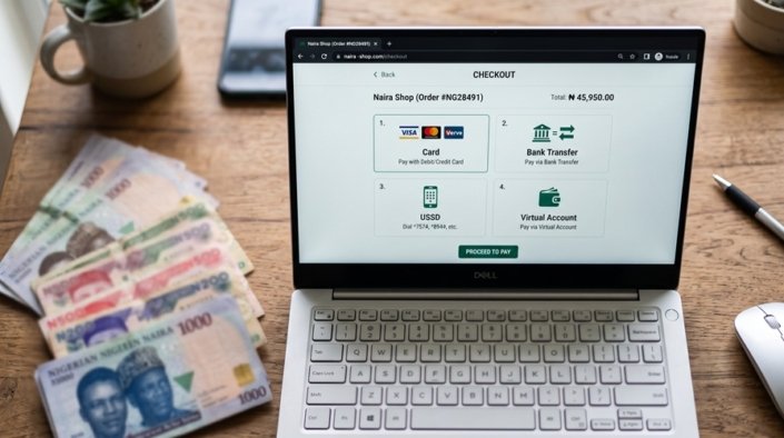 Nigerian online checkout page showing card, bank transfer, USSD and virtual account payment options