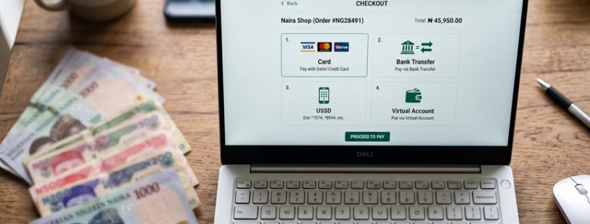 Nigerian online checkout page showing card, bank transfer, USSD and virtual account payment options