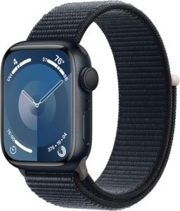 Apple Watch Series 9 [GPS 41mm] Smartwatch with Midnight Aluminum Case with Midnight Sport Loop. Fitness Tracker, Blood Oxygen & ECG Apps, Always-On Retina Display, Carbon Neutral